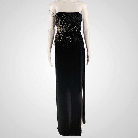 RICHARD TYLER Size 10 Black Jersey Strapless Bead Embroidered Gown - Picture 1 of 12